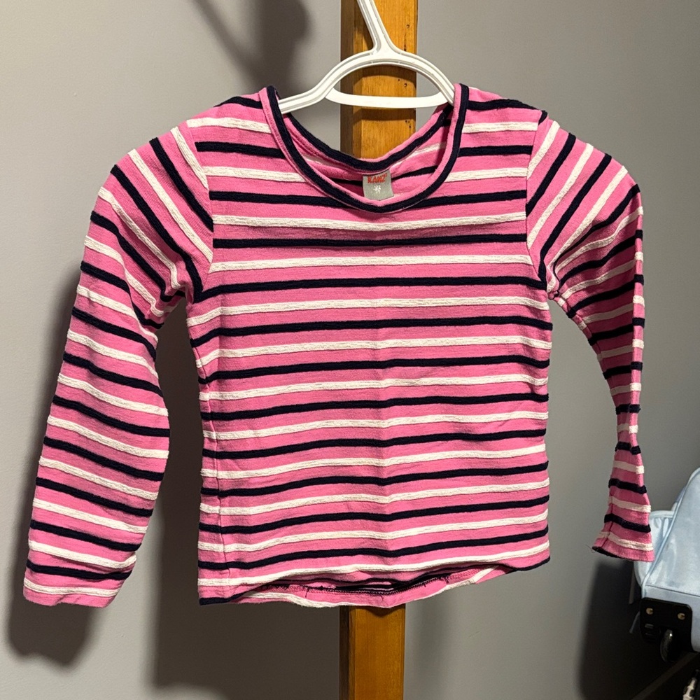 Striped Pink, Navy and White Kids Long Sleeve Shirt